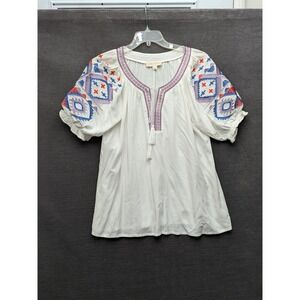 Anthropologie Luna Moon Embroidered Bohemian Women's Blouse Peasant Size L